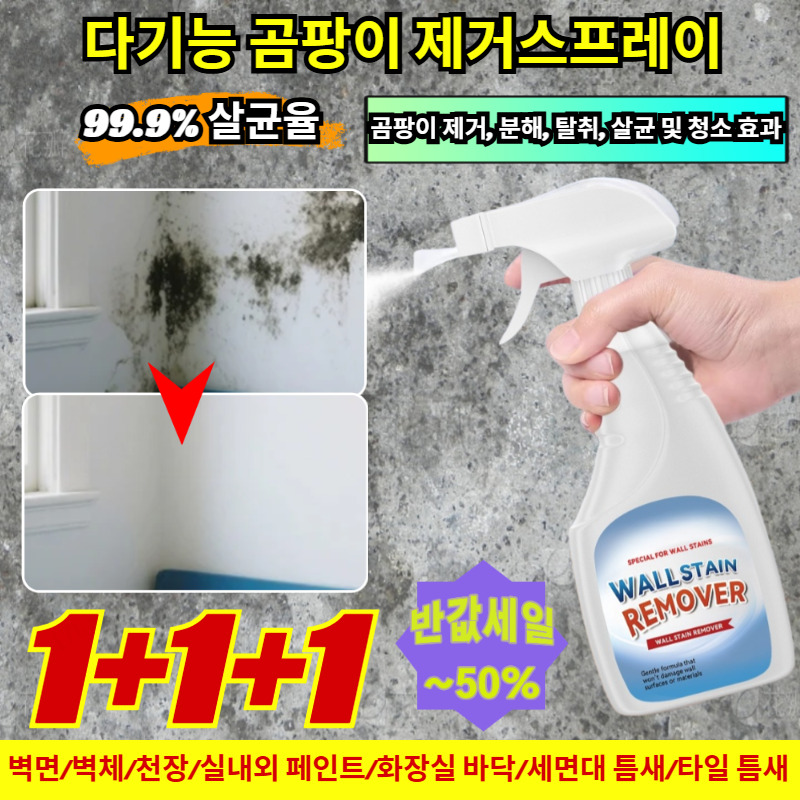 1+1+1[닦을 필요 없는]다기능 곰팡이 제거 스프레이 벽지 곰팡이제거제 99.9% 살균율 벽면/벽체/천장 12,000원