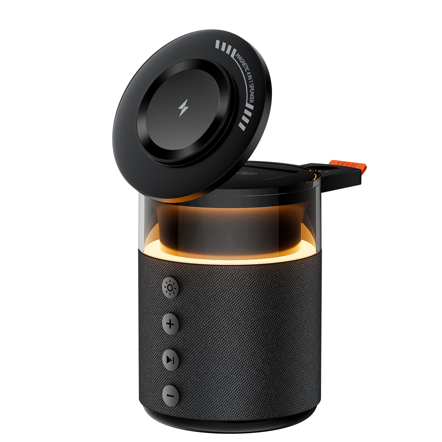 Cygoah 5in1 맥세이프 고속 무선충전기 거치대 애플 이어폰 워치 호환 블루투스 스피커 무드등, 블랙, 1개 60,000원