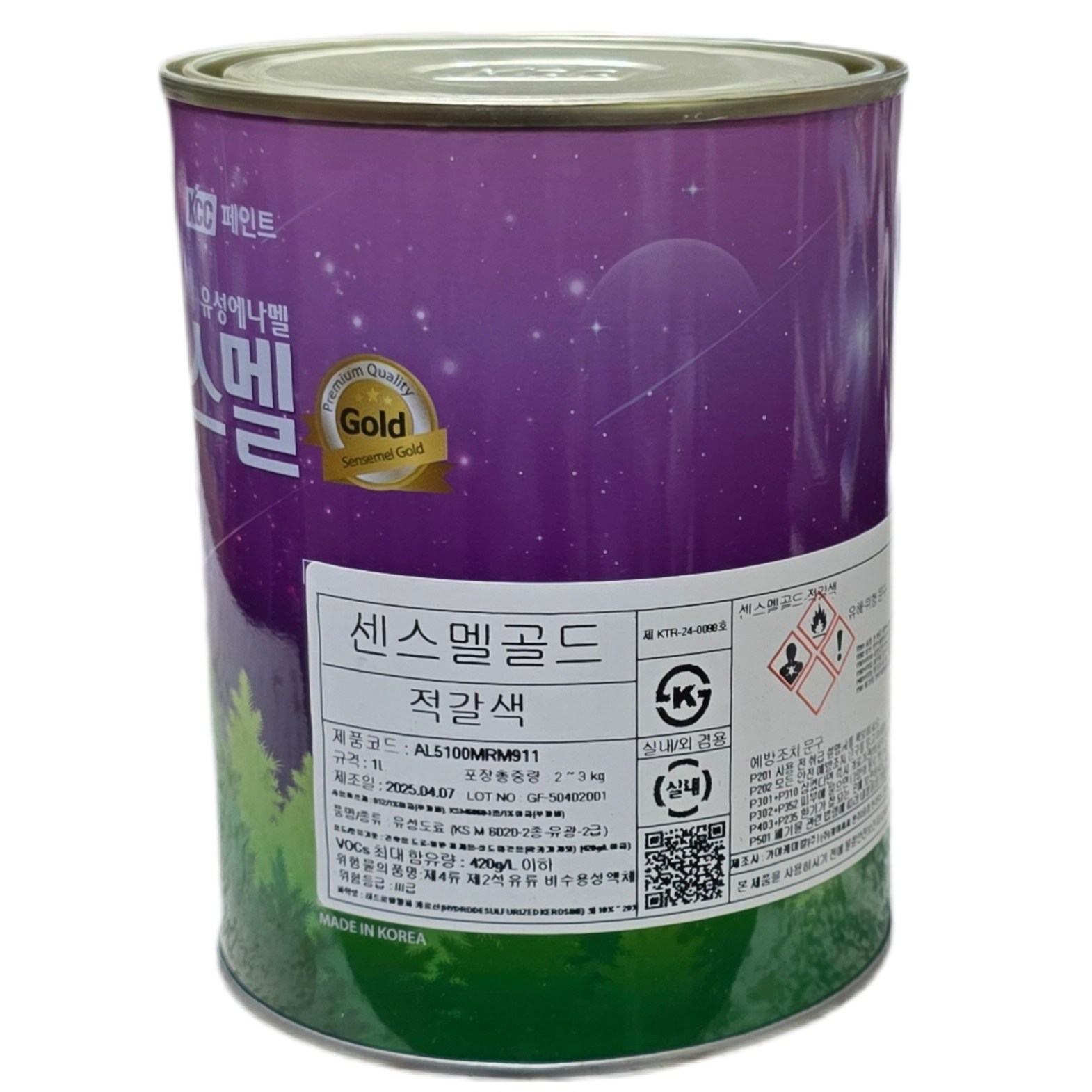 KCC목재,철재용 에나멜1L 페인트 센스골드멜 유광 +2인치평붓 (유광백색,유광흑색,유광회색,유광적갈색), 1개, +평붓 15,900원