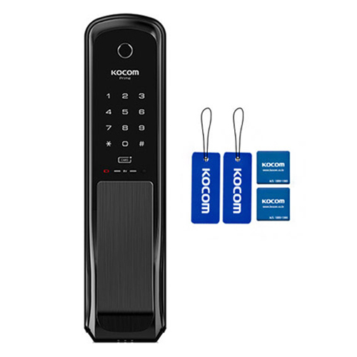 코콤 카드키 지문인식 무타공 푸시풀 스마트 현관문 도어락 모던블랙 KDL-NP760 147,000원