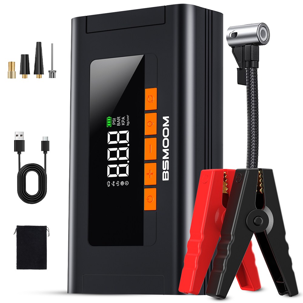 BSMOOM 3000A 점프스타터 올인원 타이어 공기압 주입기 대용량 보조배터리 12V차종 호환 가능, 1개, 12400mAh 74,200원