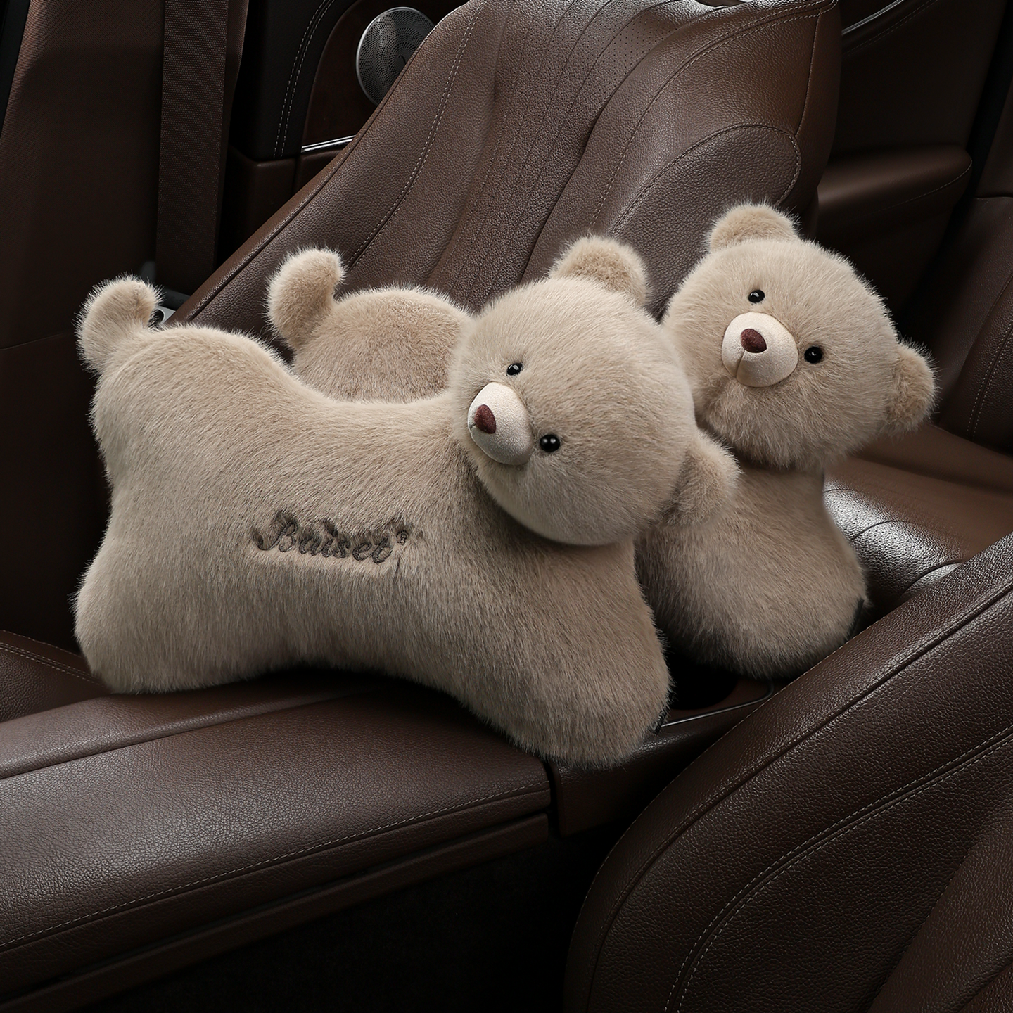 Baiset 몰레베어 자동차 목베개 포근한 단모 카툰 쿠션 감성 차량 인테리어 선물용, 2개, 베이지브라운 36,800원