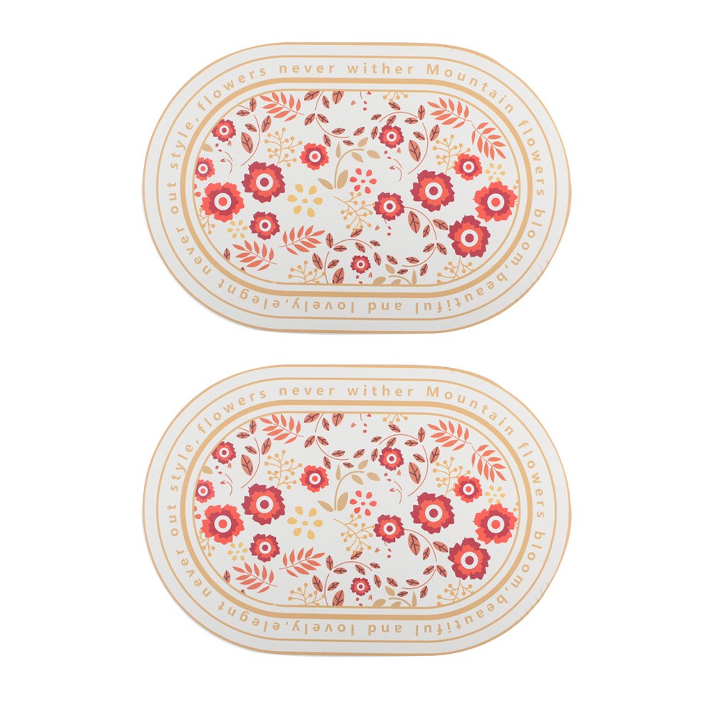 1+1 빨아쓰는 규조토 발매트 세트 플라워 패턴 폭신 물흡수 매트 인테리어 발판 받침 반원형 타원형 현관 욕실 주방 화장실 소품 8,800원