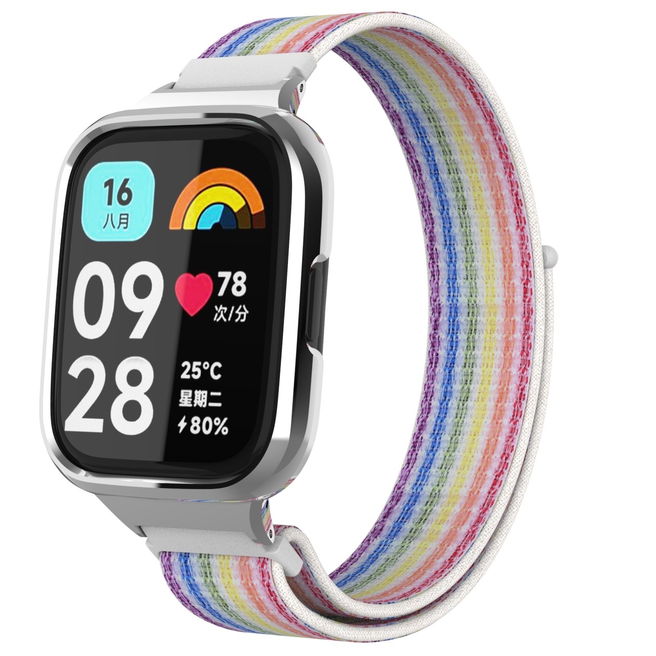 TAOMI 샤오미 레드미 워치3 액티브 호환 스트랩 스테인레스 메탈 벨크로 케이블 보호필름 풀커버 케이스, 레인보우 13,500원