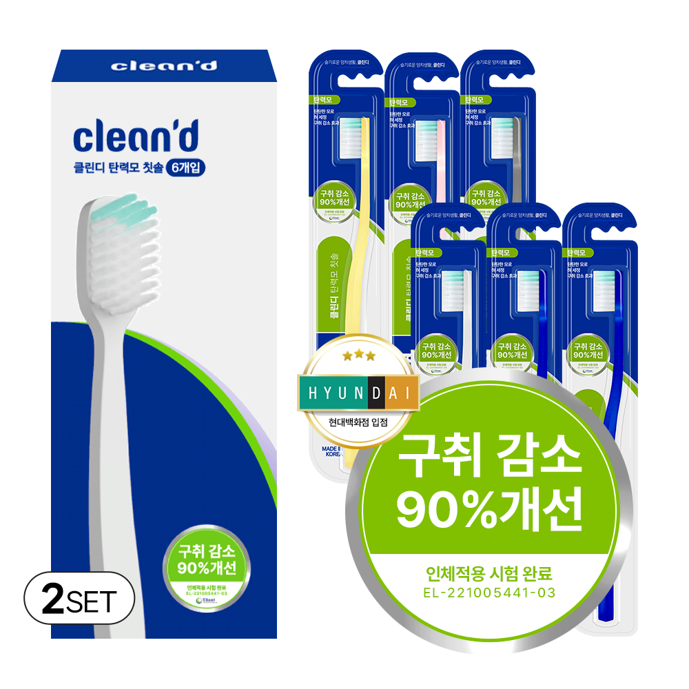 치과칫솔 클린디 백태 입냄새 치석제거 시원한 양치 병풀추출 잇몸보호 효과 탄력모 칫솔 브레스케어, 6개입, 2세트 42,000원