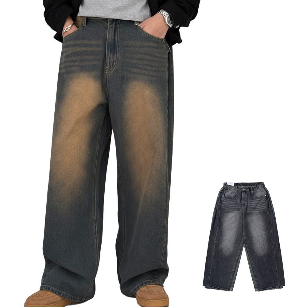 소프핸 Y2K 틴워싱 데님 청바지 남자 롱 와이드 사이드턱 42,000원