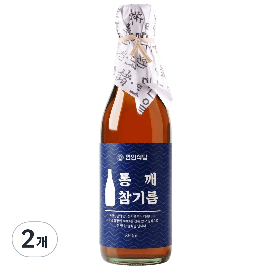 [참기름 구매1위] 연안식당 저온압착 참기름 통참깨 참기름100%, 2개, 350ml 18,000원