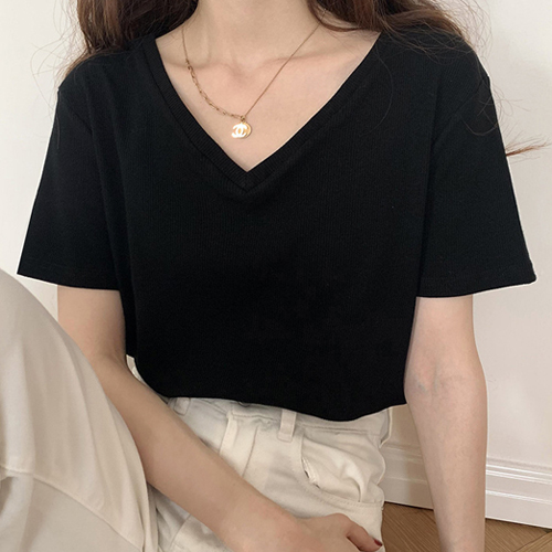 파라다이소 여성용 브이넥 골지 반팔 데일리 이너 티셔츠 10,800원