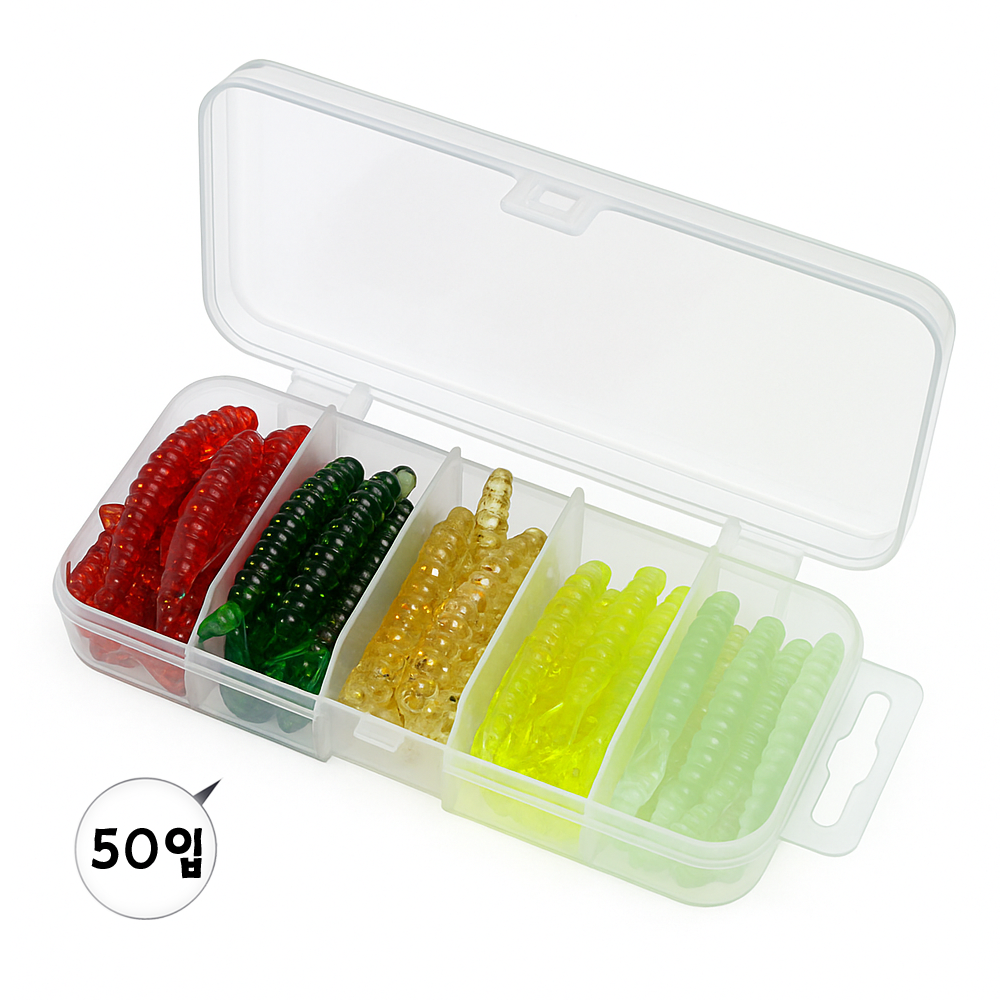 너츠 2인치 그럽웜 50개 우럭 볼락웜 광어웜 배스웜 전갱이웜 송어웜, 1세트, 1.5g, 테일버전 12,000원