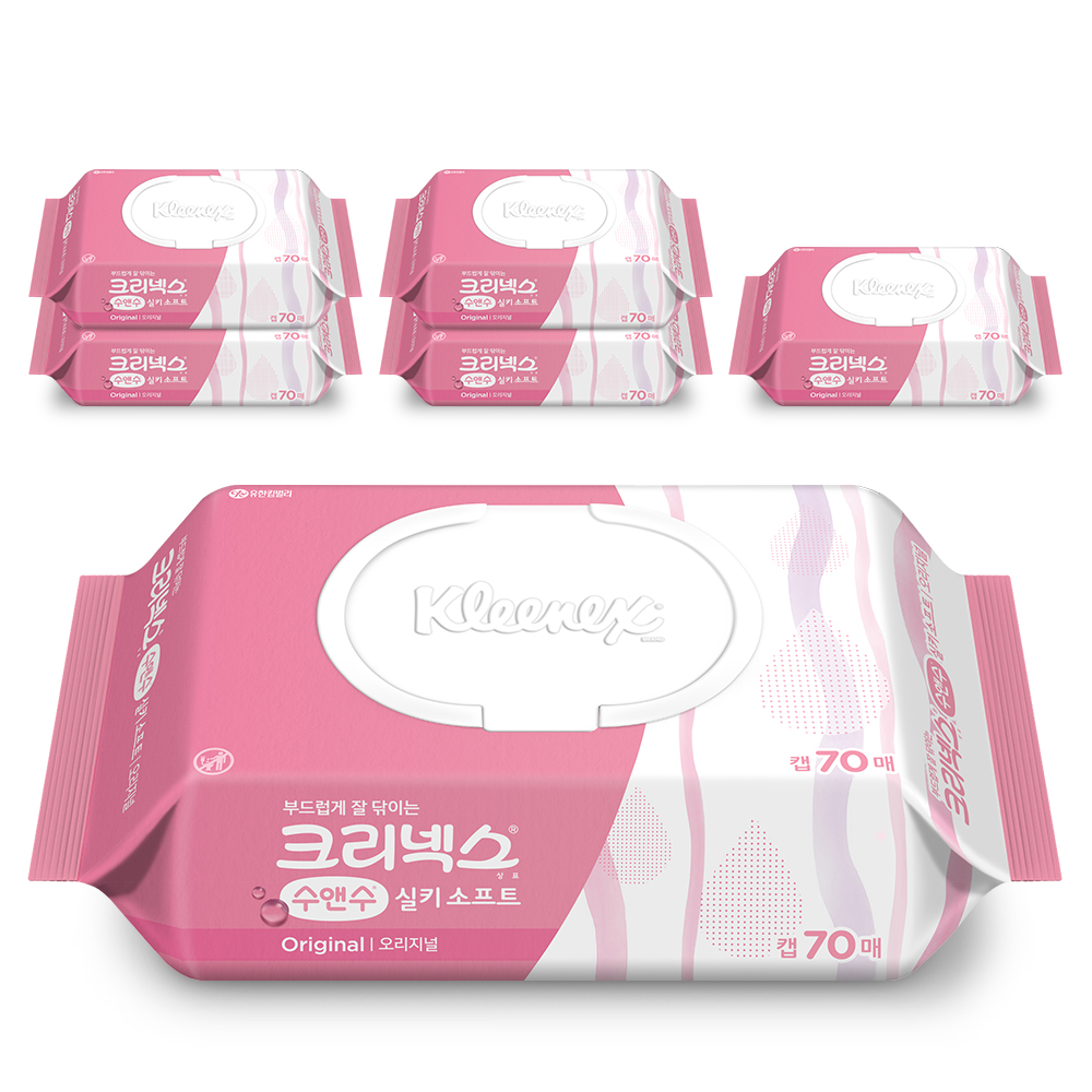 크리넥스 수앤수 실키 소프트 오리지널 물티슈 캡형, 43g, 70개입, 6개 9,600원