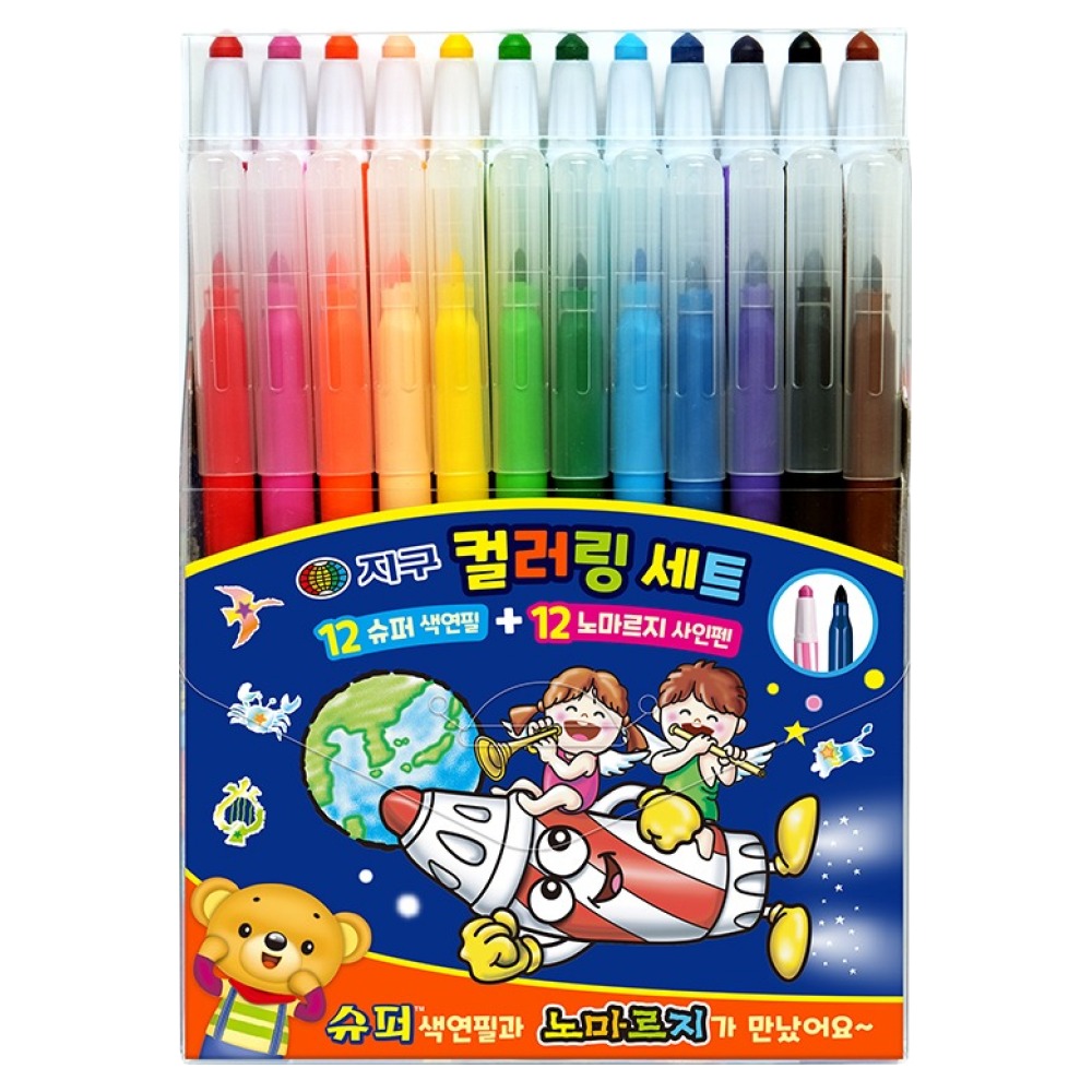 지구화학 슈퍼 색연필 12색 + 노마르지 사인펜 12색 컬러링 세트 2 7,700원