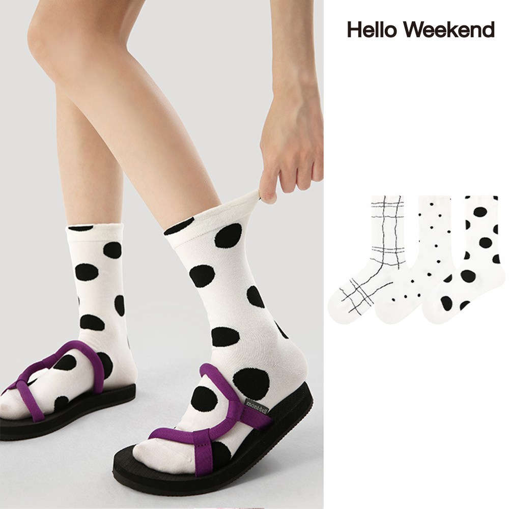 Hello Weekend 여성 양말 흰양말 귀여운 봄여름 양말 장목 양말 중목 양말 운동 압박 면 양말 3족 세트 18,990원