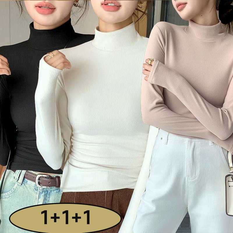 1+1+1여성 반하이넥 니트티 슬림핏데일리이너 가을 겨울긴팔 스웨터베이직 편안한 캐주얼체형커버데일리코디 추천 18,500원
