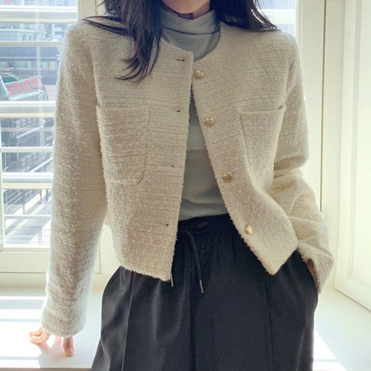 여성 하트단추 트위드 크롭 자켓 1P 봄가을 숏자켓 여자자켓 크롭자켓 트위드자켓 봄자켓 캐주얼 아우터 122,070원