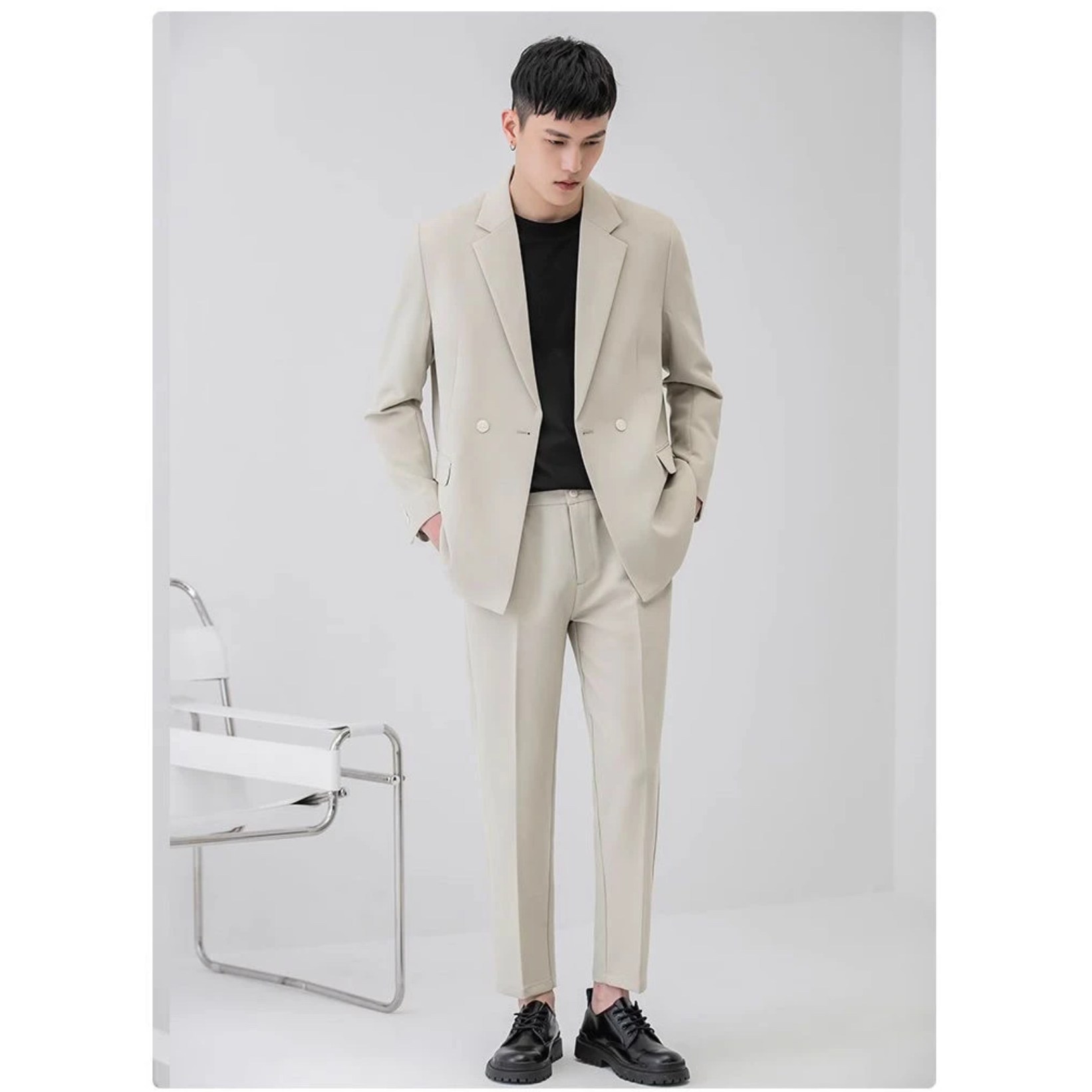 패션고리 남성 카라넥 원버튼 수트 정장세트 HM029 56,000원