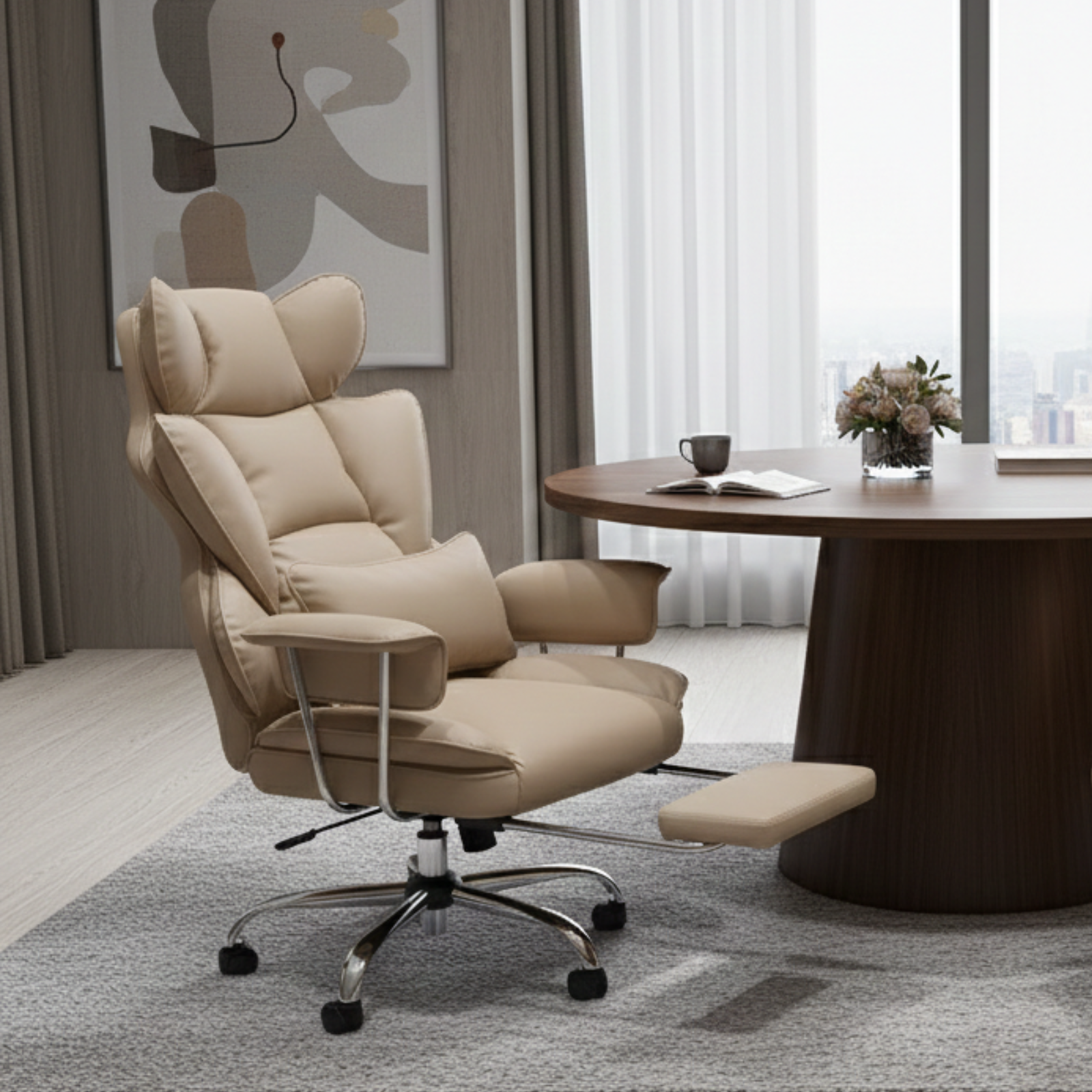 CoolHut 컴퓨터의자 침대형 리클라이너 게이밍 의자 고급가죽 사무용 PC방용 컴퓨터 게임용 의자 사무용 컴퓨터 의자, 베이지 186,000원