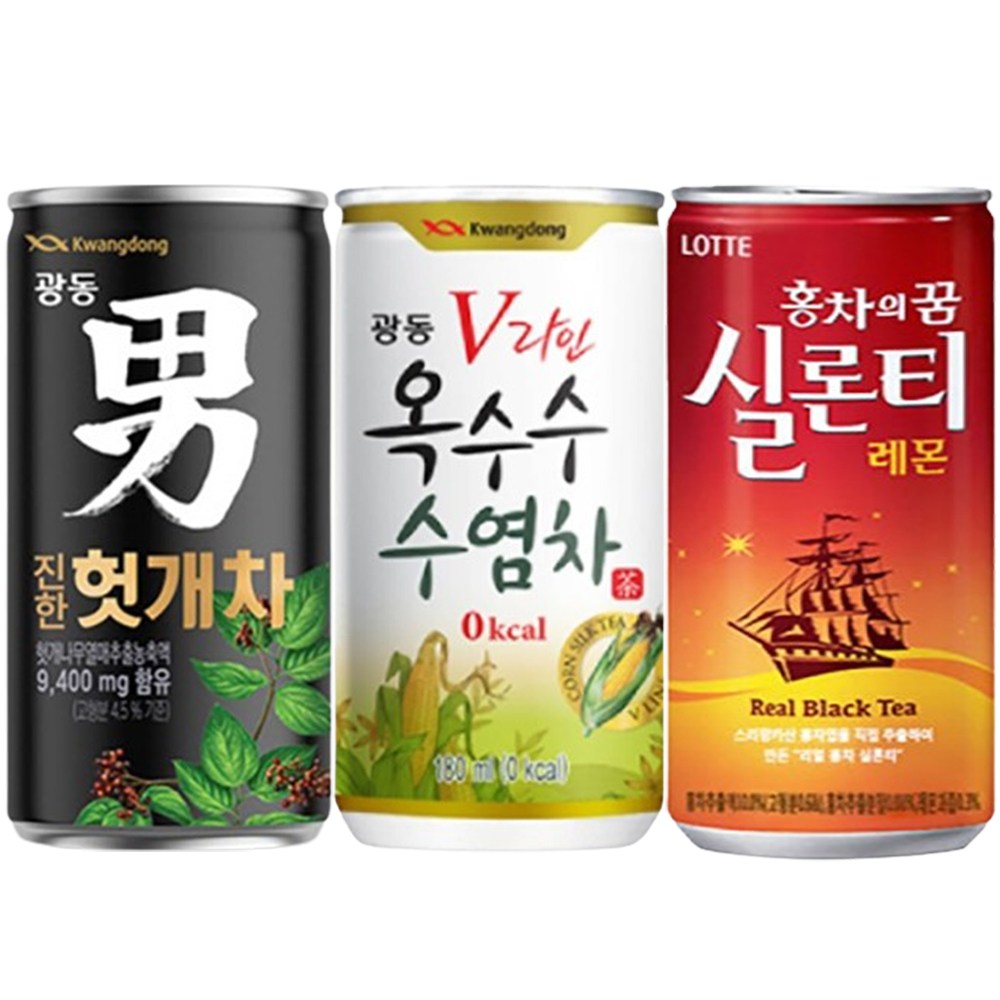 Yotta 광동 헛개차 브이라인 옥수수수염차 롯데 실론티 30캔씩 미니캔음료 업소용음료수 차음료, 90개, 175ml 42,800원