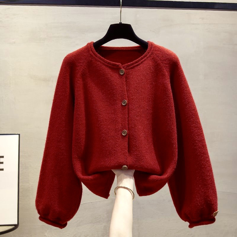 해피유통 여성 가을겨울 루즈핏 니트 가디건 레트로 스타일 라운드넥 짧은 외투 11,440원