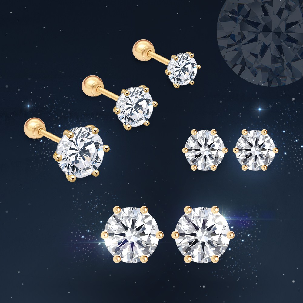 [골드팡] 14k 브릴리언트 모이사나이트 다이아몬드 피어싱 (당일발송) 1부 2부 5부 1캐럿 포인트 여성용 다이아 데일리 선물추천 레이어드 6프롱 GRA감정서증정 58,000원