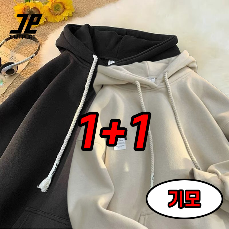 TIMEPURE 1+1 세트 커플 아메리칸 스트릿 후드티 남녀공용 루즈핏 후드 맨투맨 빅사이즈 기본 캐주얼 데일리룩 봄 가을 남자 여자 26,880원