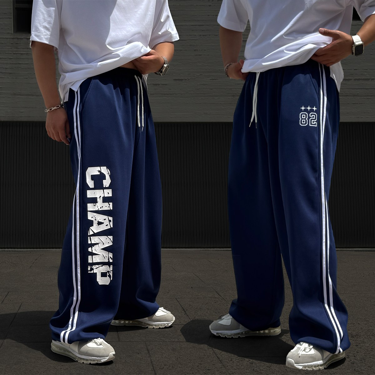 빠델 사계절 착용 챔프와이드 트랙 벌룬 밴딩 스웻팬츠 트레이닝 통와이드 츄리닝 바지 23,000원