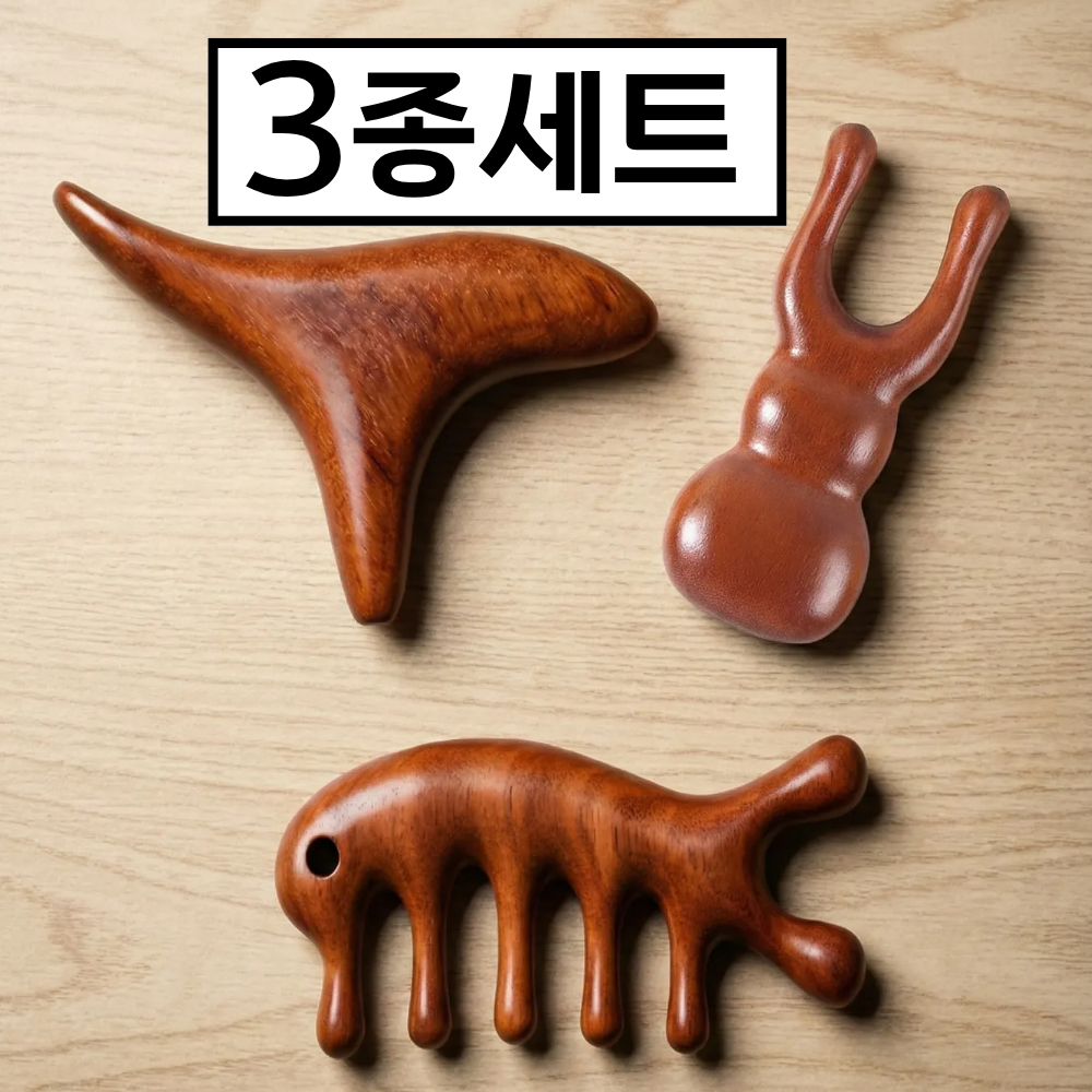 유누엔 나무 괄사세트 얼굴 두피 바디 괄사 마사지기, 우드, 3개 7,000원