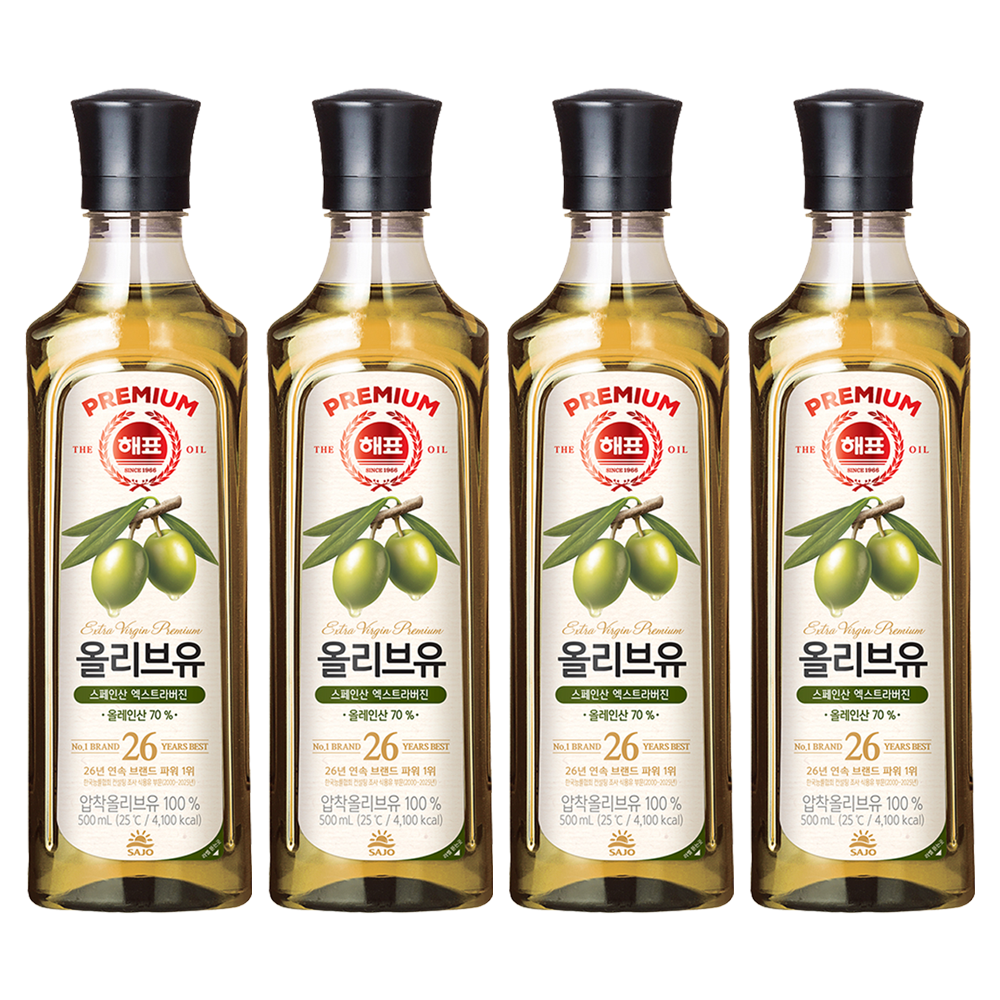 해표 압착 올리브유, 4개, 500ml 26,490원