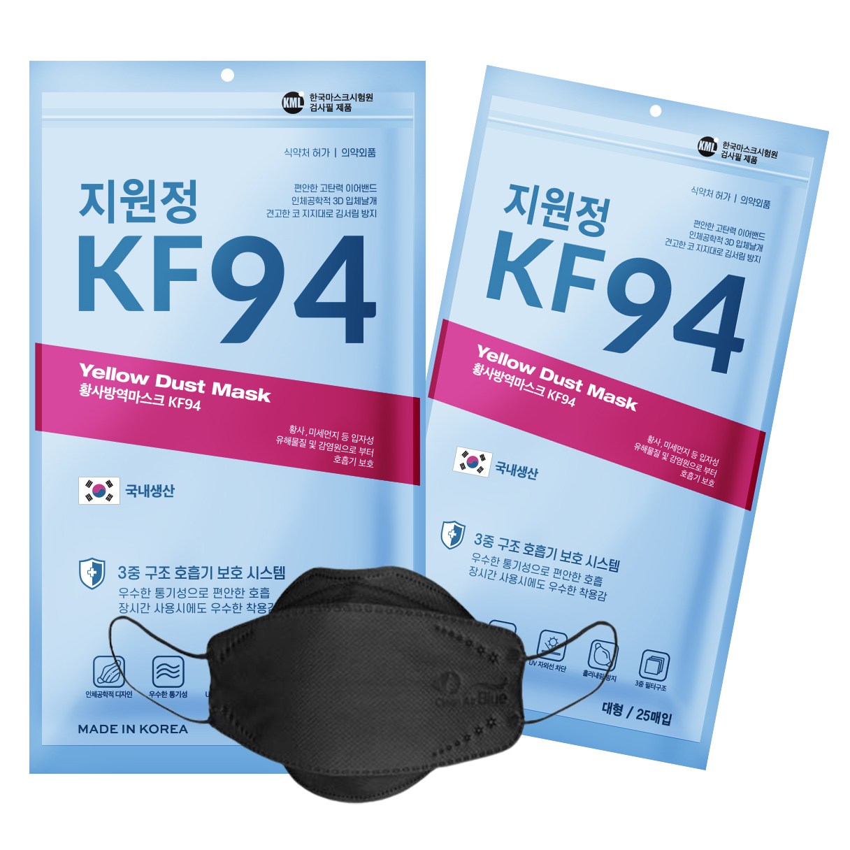 지원정 KF94마스크 3D입체형 대형, 25매입, 4개, 블랙 15,900원