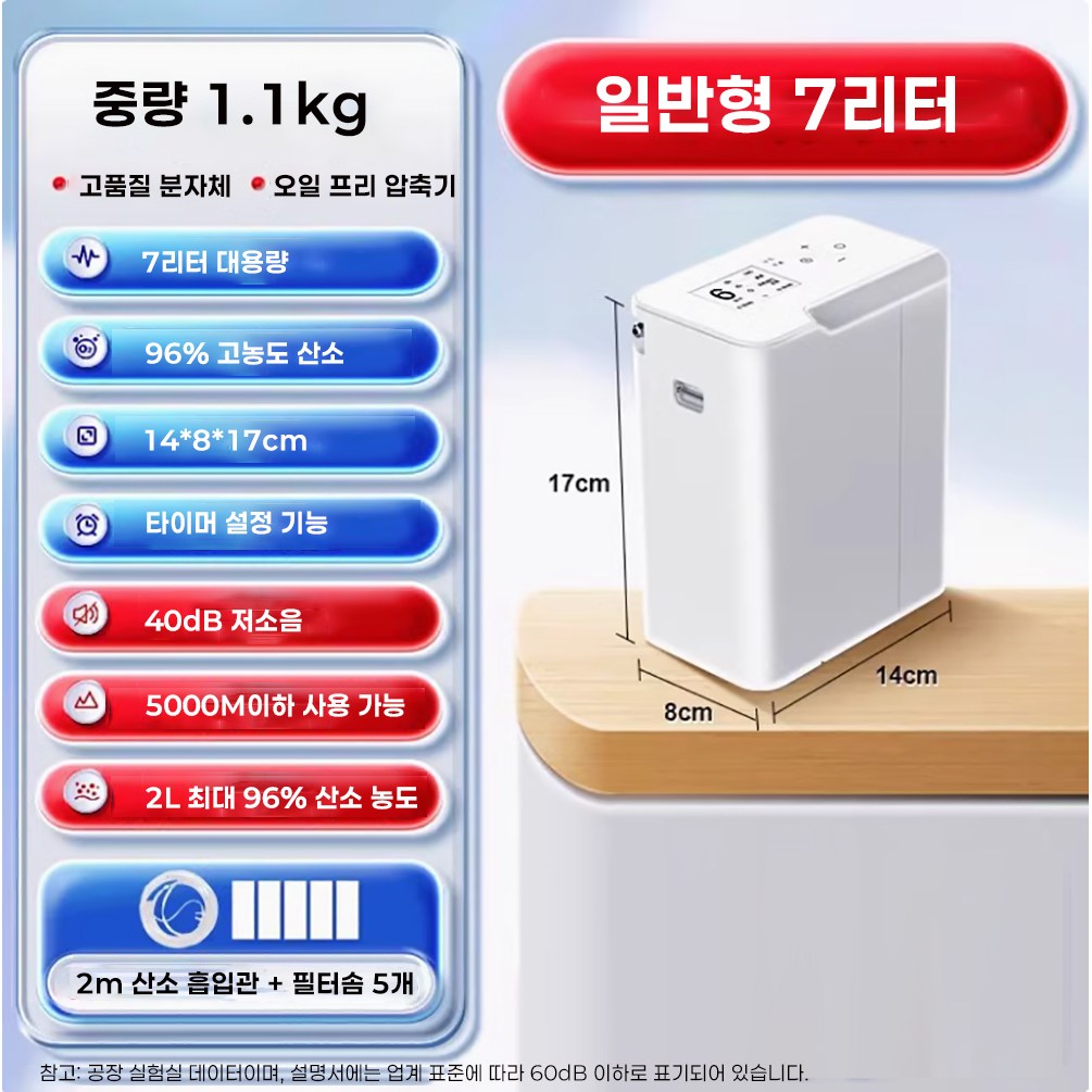에어젠 휴대용 산소발생기 미니 가정용 차량용 고압 대용량 저소음 산소방 공기정화 노인 강아지 애견, 일반형 7리터 309,000원