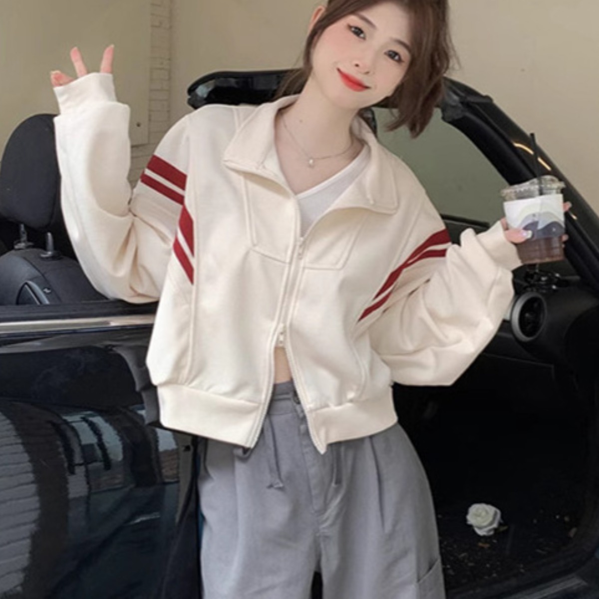 여성 캐주얼 코트 쇼트 맨투맨 코트 봄가을 상의 캐주얼 트레이닝 세트 캐쥬얼 솔리드코트 데일리 긴팔 27,800원