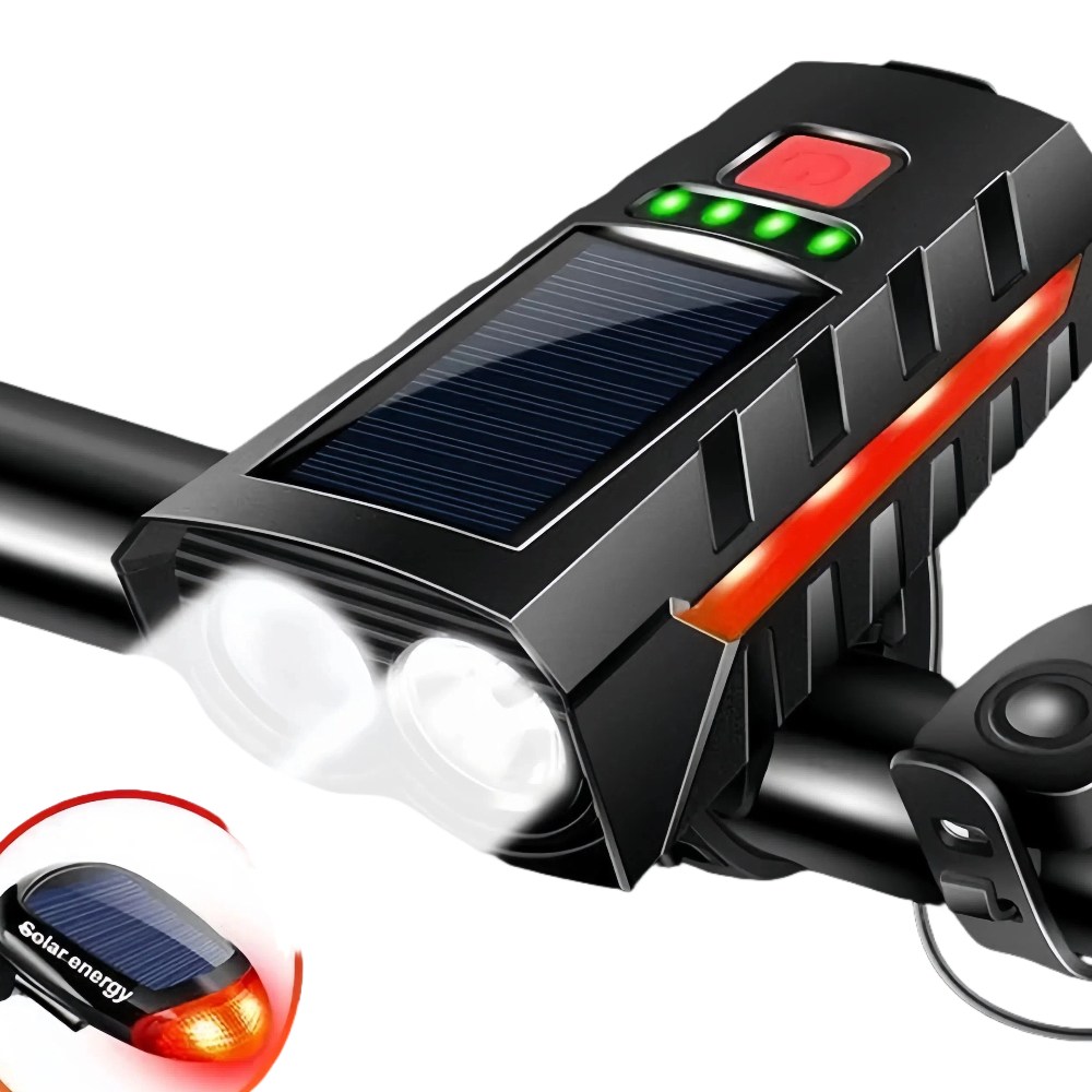 솔라 자전거 라이트 전조등 + 경적 / 야외 사이클링 라이트 조명 야간 조명 / USB 듀얼 충전 야간 주행등 16,800원
