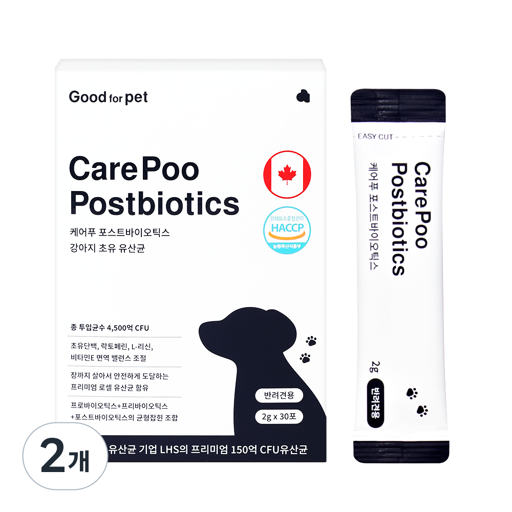 굿포펫 케어푸 강아지 유산균 150억 포스트바이오틱스, 2개, 장건강/유산균, 60g 38,780원