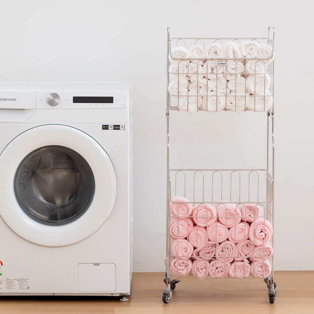 스텐팩토리 올스텐304 이동식 빨래바구니 대용량 세탁바구니 2단세트 129,000원