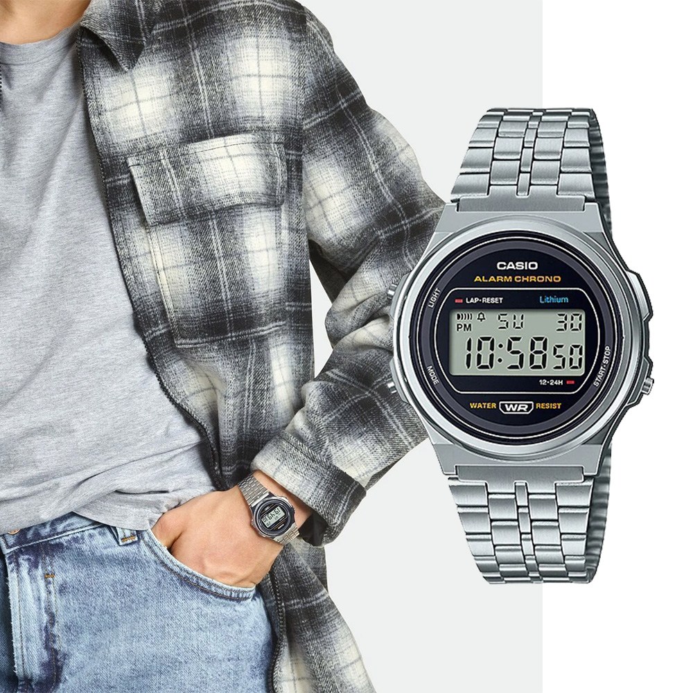 백화점AS가능 카시오 라운드 메탈 전자시계 빈티지 레트로 디지털 A-171WEMB-1ADF 지코스모 제품 132,150원