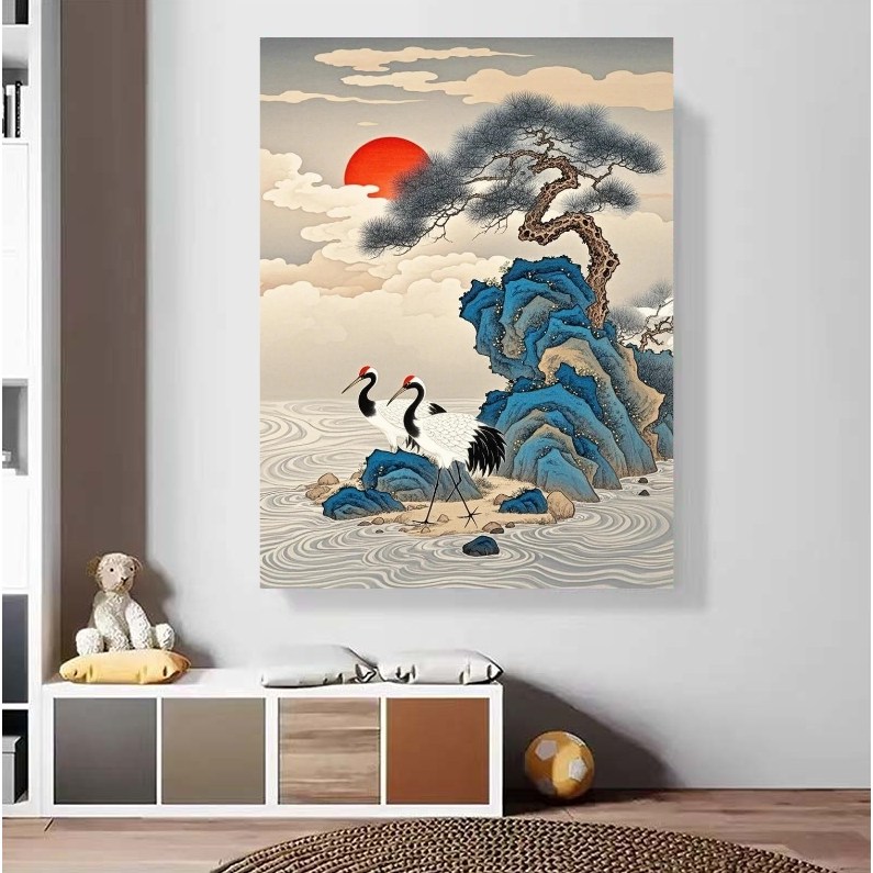 풍수지리 3D보석십자수 DIY키트 백년해로 두루미 부부 캔버스형 액자형 원단형 김수한무 선학 소나무 재물 돈 들어오는 일출 풍경화 전통 수묵화 23,990원