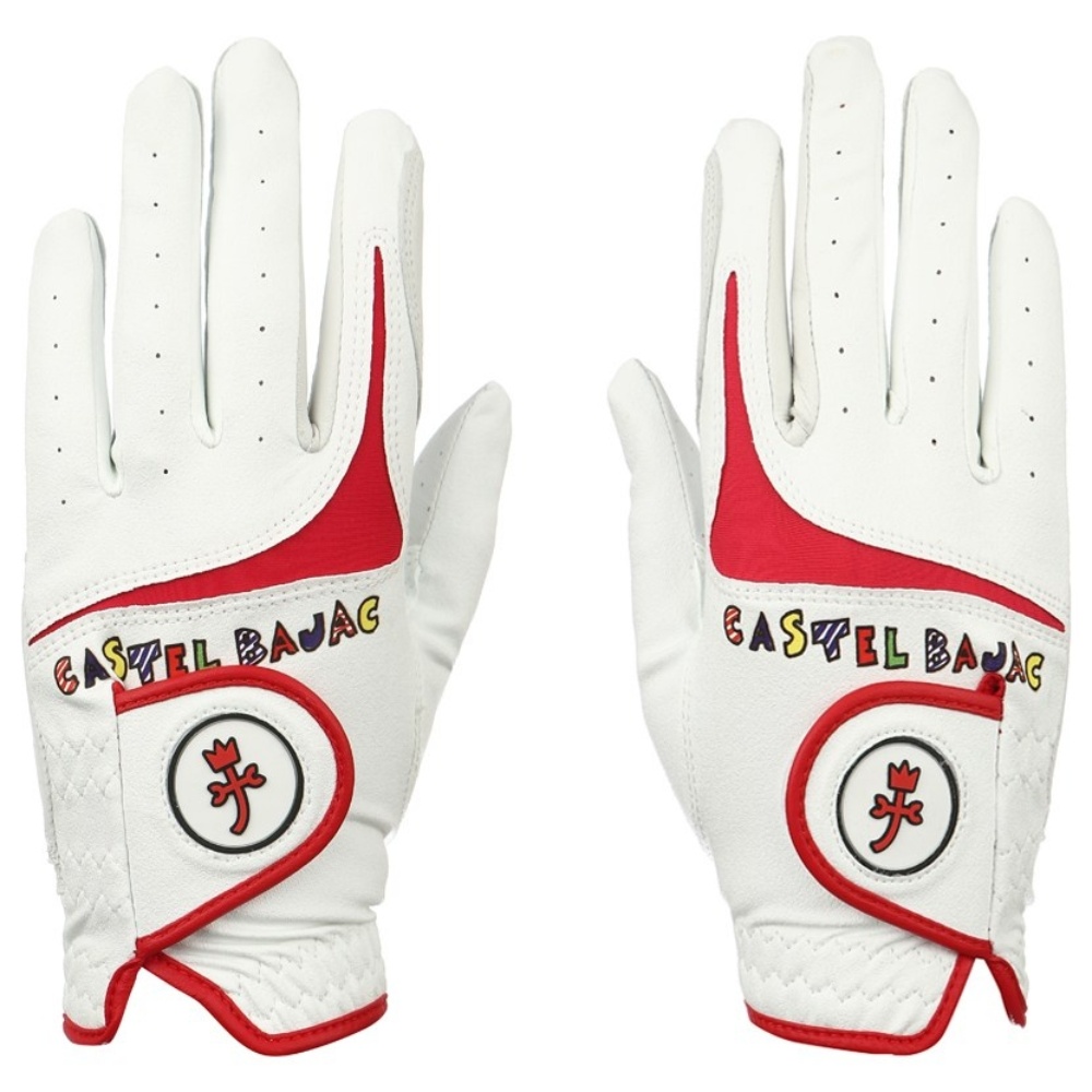 까스텔바작 여성용 반양피 골프장갑, 화이트레드, 1개 24,950원