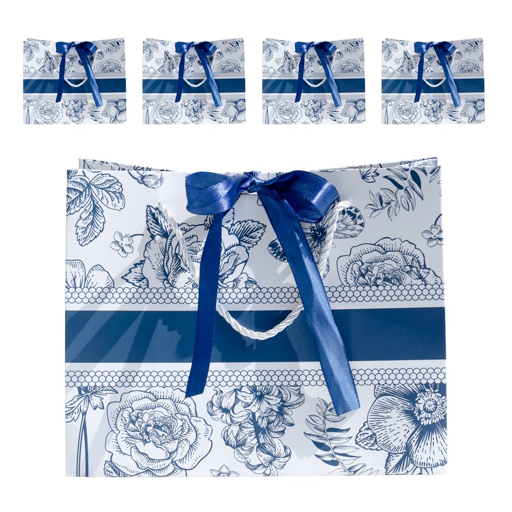 VITALO 플라워 드로잉 쇼핑백 가로형 플라워패턴 웨딩 답례품 선물 쇼핑백 종이가방 5P 11,800원