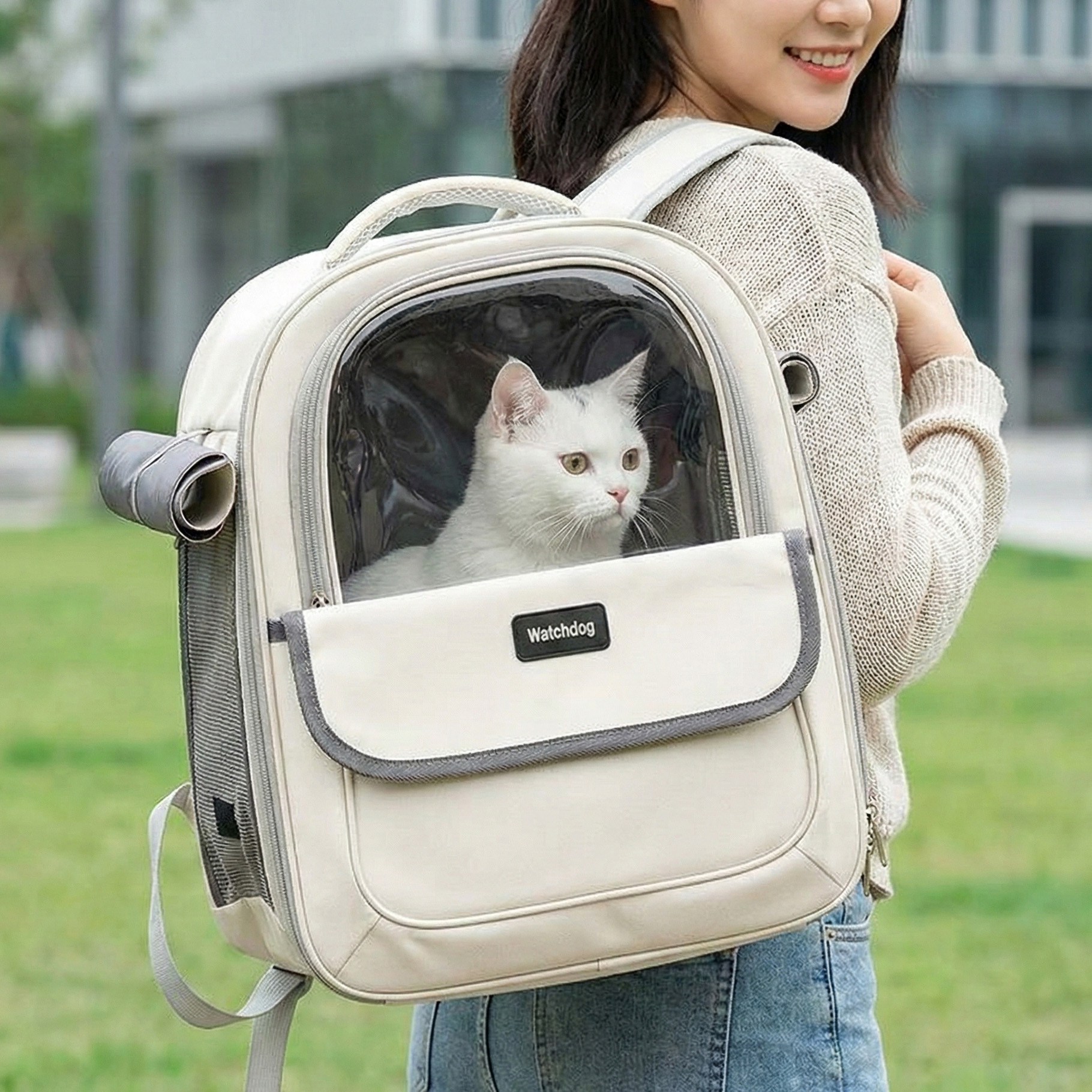 코지로그 안전이동 메쉬통풍 고양이 산책가방, 1개, 카키 28,000원