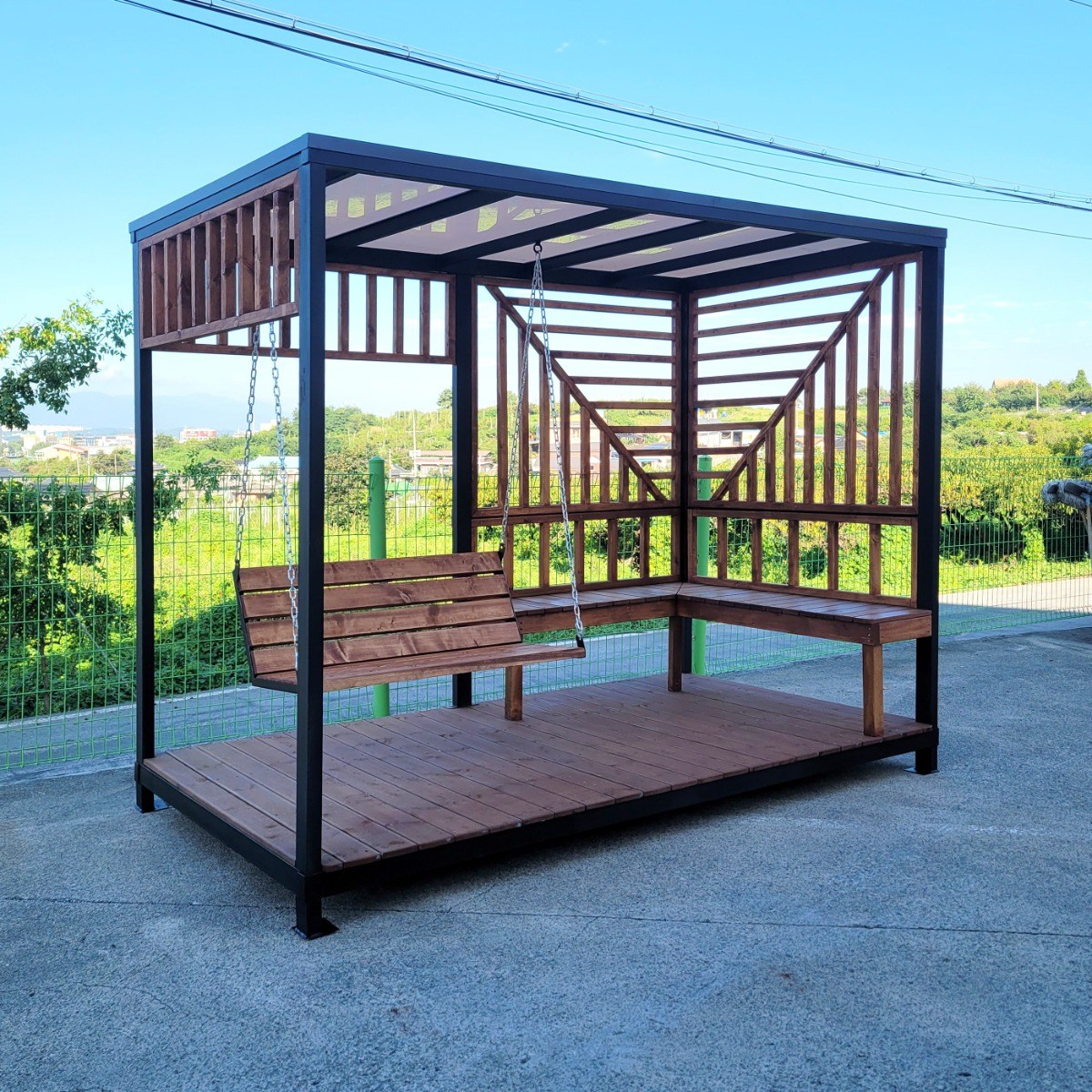 에코그린우드 야외그네 파고라 야외벤치 퍼걸러 캠핑장 휴게쉼터 1,450,000원