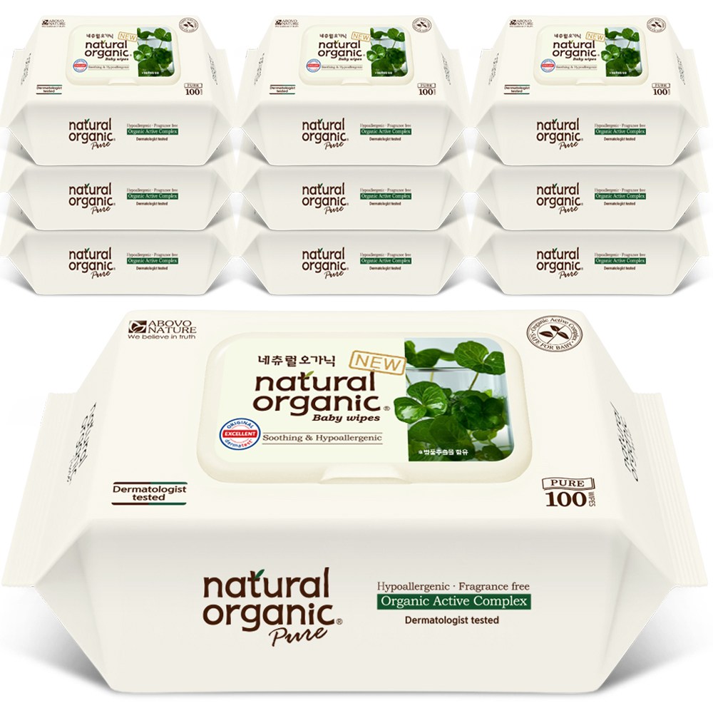 네츄럴오가닉 퓨어 센텔라 그린라벨 아기물티슈 스마트캡형 100매 10팩, 1세트, 10개입, 45g 10,900원
