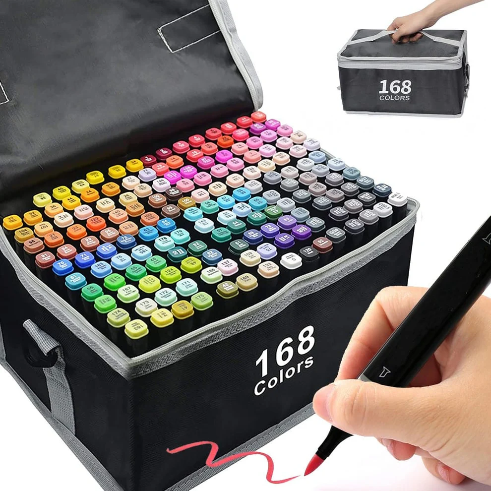 Kismetic 168 색 트윈 유성 마카펜 세트 미술용 아트 드로잉 컬러 마커 디자인 스케치용, 1세트, 168색 26,000원
