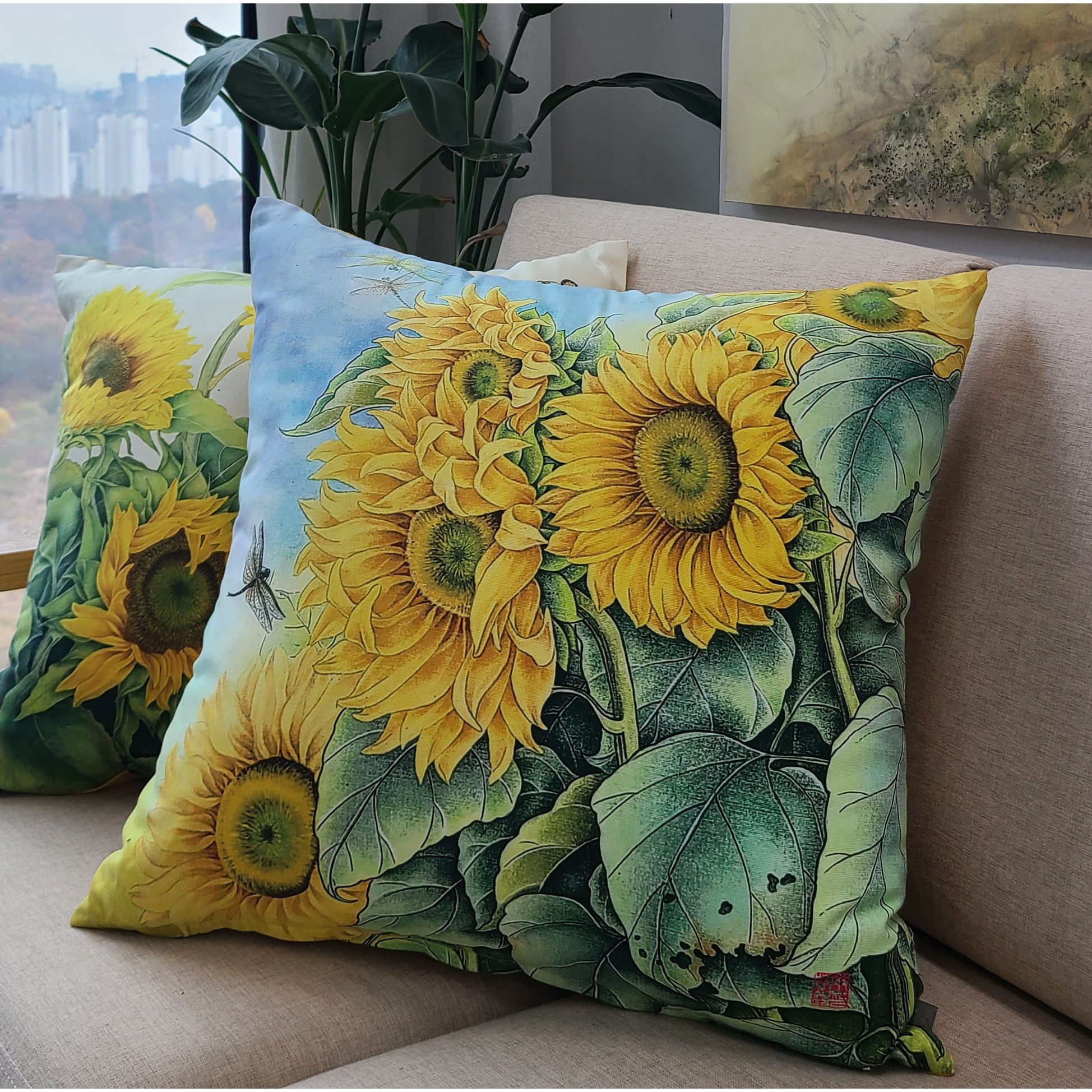 아트다래 해바라기 쿠션커버 해바라기와잠자리 베게커버 장쿠션 긴쿠션 쇼파쿠션커버 51,900원