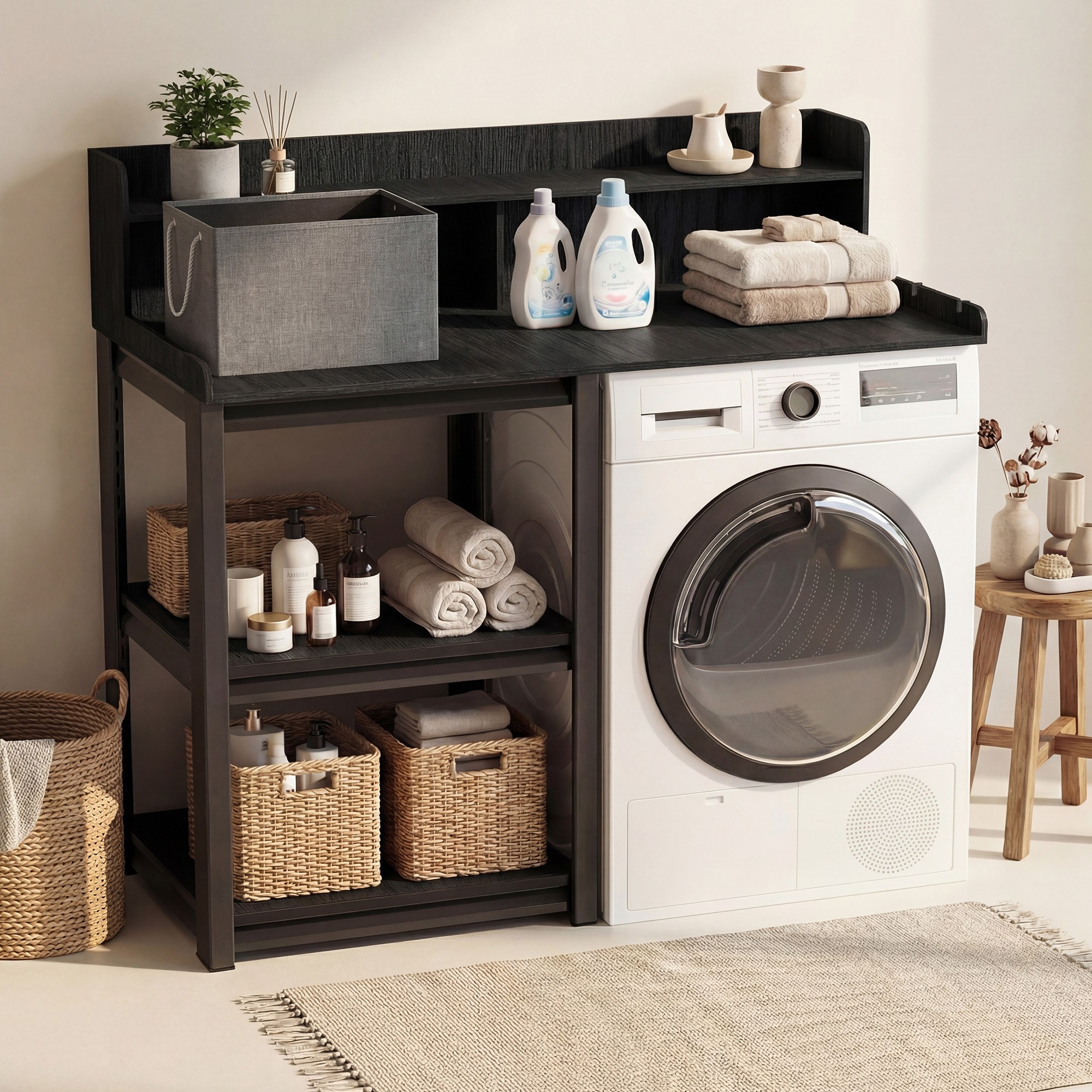 Claiks 2단 세탁기 수납 선반 건조기 겸용 다용도 받침대 빨래 수납정리선반, 1개, 블랙 99,000원