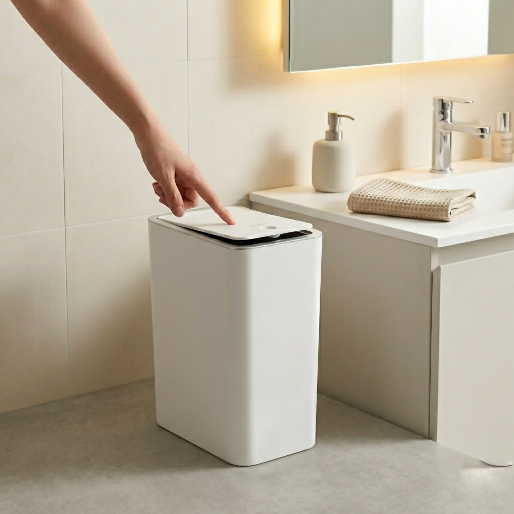 리노이 원터치 방수 밀폐형 냄새 차단 가정용 원룸 욕실 휴지통, 화이트 14,000원
