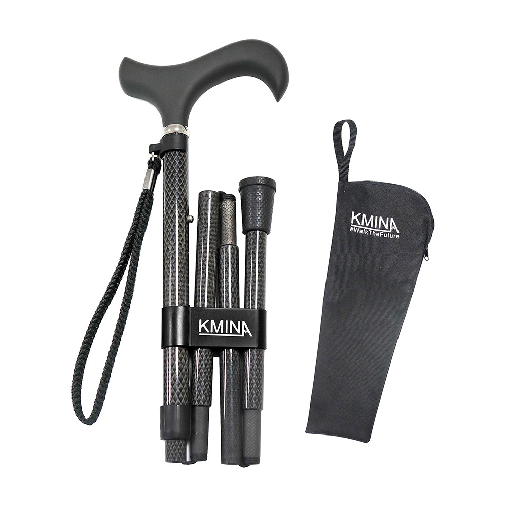크미나 카본 프로 300g 4단 휴대용 접이식 초경량 노인지팡이 인체공학 손잡이 선택형, 1개, 블랙 소프트그립형 129,000원