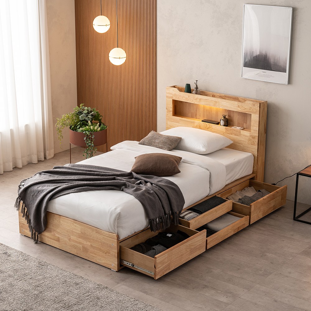 파로마 이즈 테디 LED 원목 4단 수납침대, 02_침대프레임+본넬매트 SS IRW012 299,000원