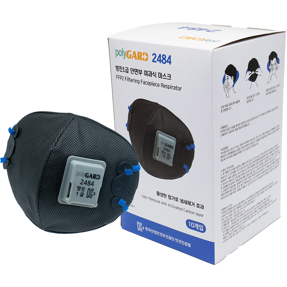 폴리가드 활성탄첨가 안면부 여과식 보형물 방진마스크 1급 2484 10개입 18,500원