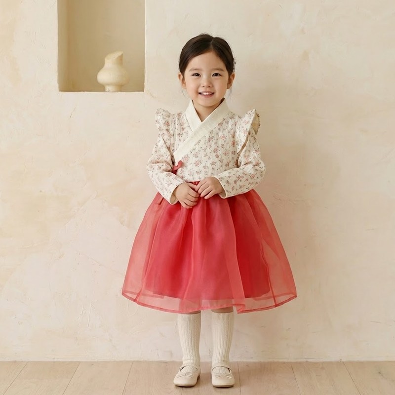 모모토리 국내제작 아 퓨전 생활한복 플라워 한복드레스 아씨한복 유아 아동 공주 드레스 설날 추석 돌잔치 44,000원