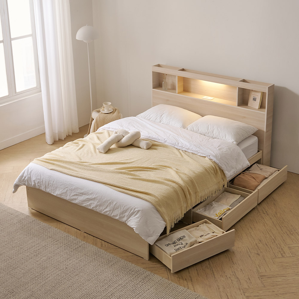 파로마 이즈 카이 LED 수납침대 D형+본넬매트 Q 259,900원