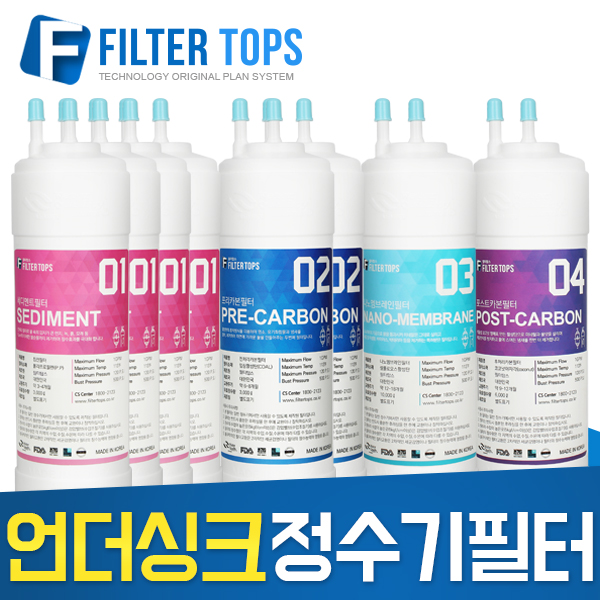 필터탑스 고품질 언더싱크 정수기 필터 전체 1년 교체 세트 FTN-1000 교체필터 39,700원